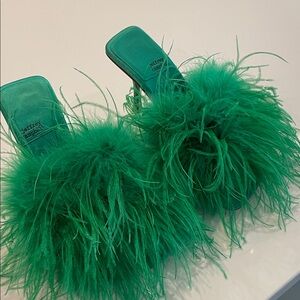 Jeffrey Campbell Emerald Green Feather Mule Slides